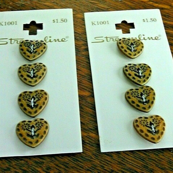 Vintage Buttons Hearts Daisy Flowers Hand Knit 2 Cards Flora K1001 Wool Cardigan - Picture 9 of 16